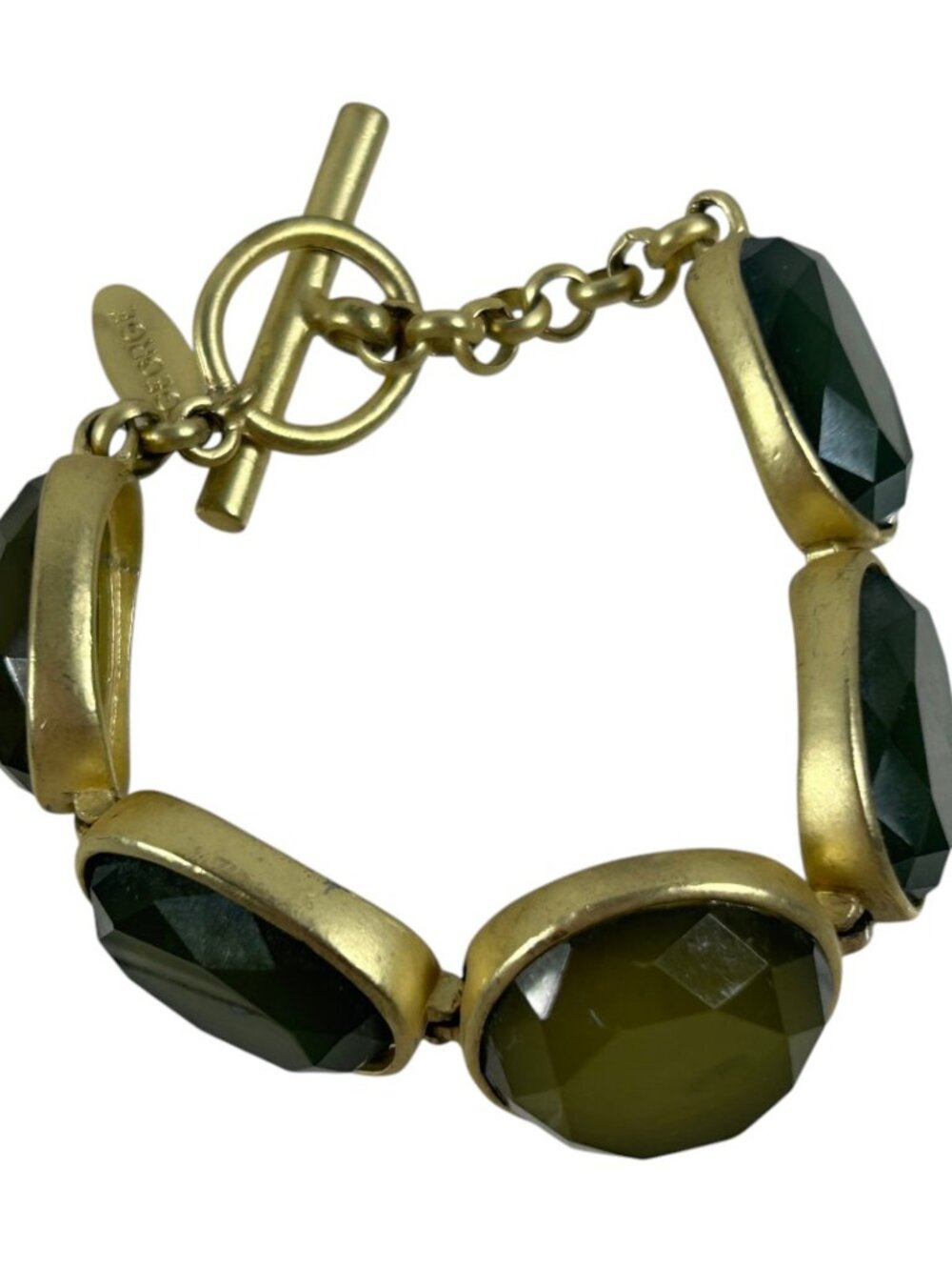 George Green Faceted Beaded Link Bracelet Gold Tone Chunky Statement Jewelry